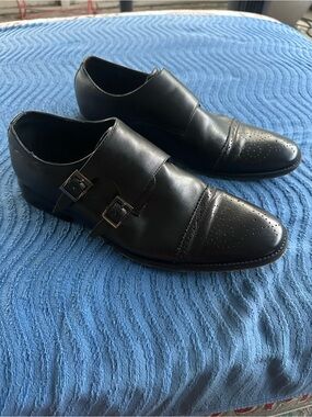 Asher Green Classic Black Leather Double Monk Strap Dress Shoes - Men